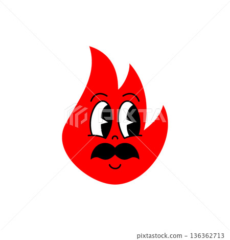 Funny red flame cartoon character with big mustache and side-glancing expressive eyes. Comic vector character Funny red flame cartoon character with big mustache and side-glancing expressive eyes. Comic vector character 136362713