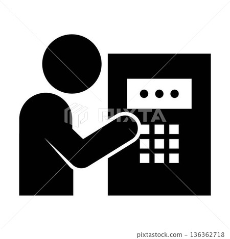 ATM enter PIN icon pictogram illustration showing customer entering password on bank machine keypad. Banking security icon pictogram illustration 136362718