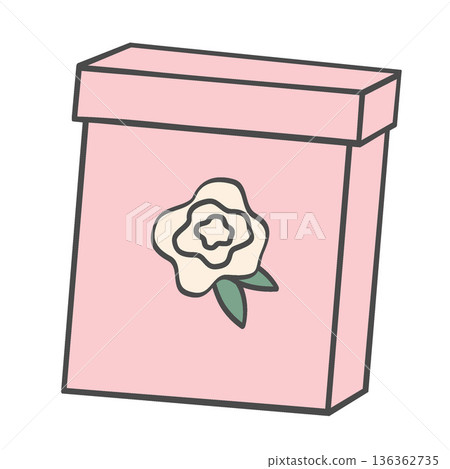 Vector illustration of a pink gift box with flower decoration. Floral packaging concept for flower shop and celebrations, isolated on white background. Vector illustration of a pink gift box with flower decoration. Floral packaging concept for flower shop and celebrations, isolated on white background. 136362735