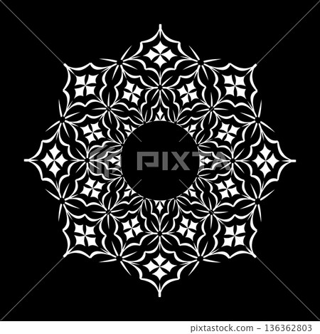 Radial White Pattern in Flower Shape on Black Background. 136362803