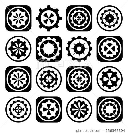 Abstract Gear Icons. Black and White Design Elements Set. 136362804
