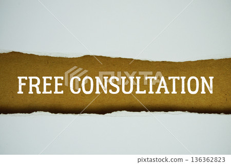 Free Consultation text on paper craft with white paper torn ripped of horizontal Free Consultation text on paper craft with white paper torn ripped of horizontal 136362823