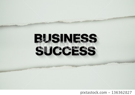 Business Success text on white with white paper torn ripped of horizontal 136362827