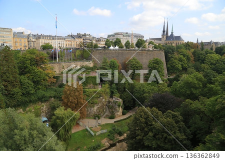 Luxembourg in early summer: A European cityscape woven together by buildings and forests Luxembourg in early summer: A European cityscape woven together by buildings and forests 136362849