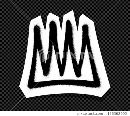 Graffiti-style black crown symbol on transparent checkered background sticker design. Graffiti-style black crown symbol on transparent checkered background sticker design. 136362993
