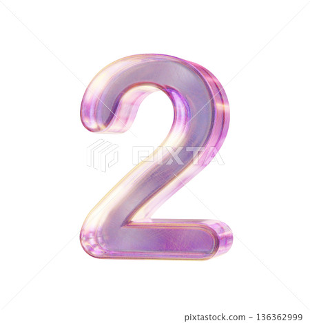 Purple pink iridescent glass font Number 2 TWO 3D Purple pink iridescent glass font Number 2 TWO 3D 136362999