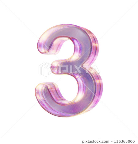 Purple pink iridescent glass font Number 3 THREE 3D Purple pink iridescent glass font Number 3 THREE 3D 136363000