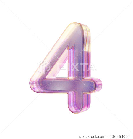 Purple pink iridescent glass font Number 4 FOUR 3D Purple pink iridescent glass font Number 4 FOUR 3D 136363001