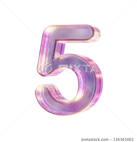 Purple pink iridescent glass font Number 5 FIVE 3D Purple pink iridescent glass font Number 5 FIVE 3D 136363002