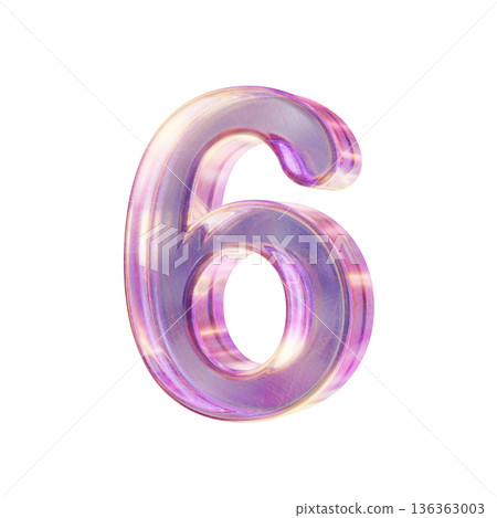 Purple pink iridescent glass font Number 6 SIX 3D Purple pink iridescent glass font Number 6 SIX 3D 136363003