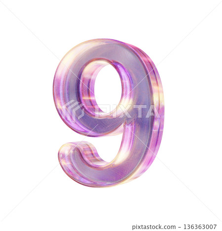 Purple pink iridescent glass font Number 9 NINE 3D Purple pink iridescent glass font Number 9 NINE 3D 136363007