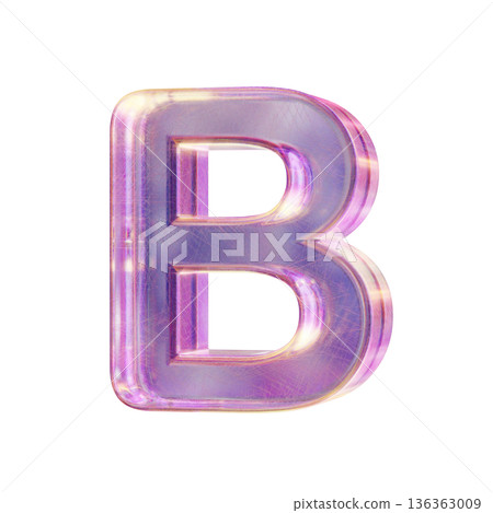 Purple pink iridescent glass font Letter B 3D 136363009