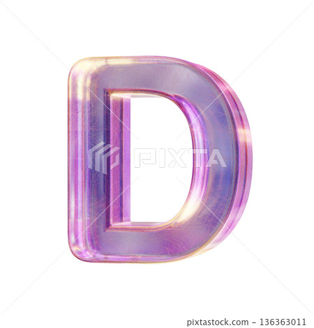 Purple pink iridescent glass font Letter D 3D Purple pink iridescent glass font Letter D 3D 136363011