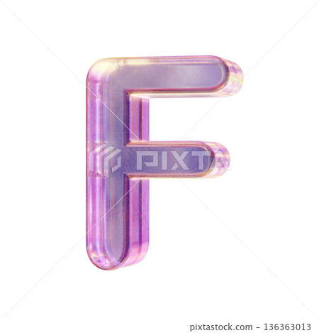 Purple pink iridescent glass font Letter F 3D Purple pink iridescent glass font Letter F 3D 136363013