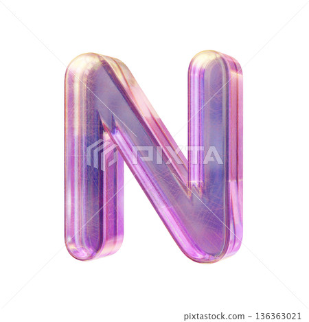 Purple pink iridescent glass font Letter N 3D 136363021