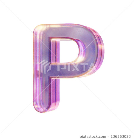 Purple pink iridescent glass font Letter P 3D Purple pink iridescent glass font Letter P 3D 136363023