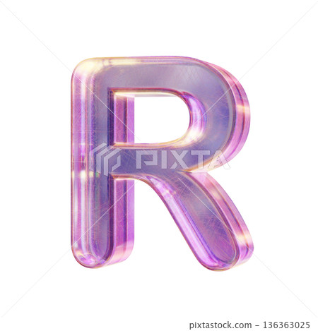 Purple pink iridescent glass font Letter R 3D Purple pink iridescent glass font Letter R 3D 136363025
