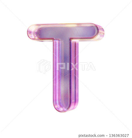 Purple pink iridescent glass font Letter T 3D Purple pink iridescent glass font Letter T 3D 136363027