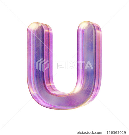 Purple pink iridescent glass font Letter U 3D 136363029