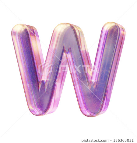 Purple pink iridescent glass font Letter W 3D Purple pink iridescent glass font Letter W 3D 136363031