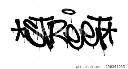 Sprayed street font graffiti with overspray in black over white. Vector illustration. 136363035