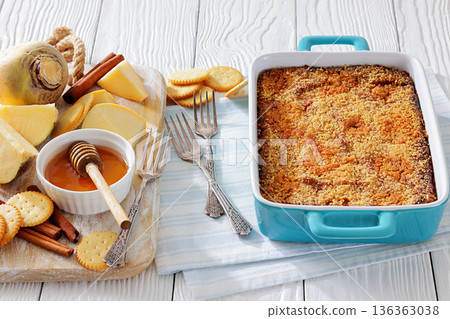 Finnish rutabaga bake with honey and crackers 136363038