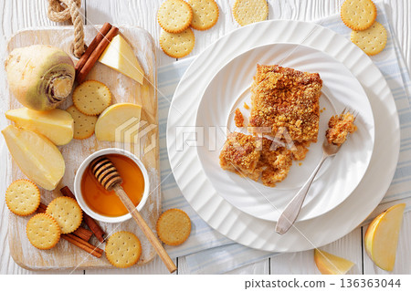 finnish rutabaga bake on a white plate 136363044