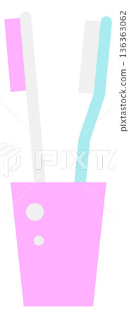 Toothbrushes in plastic cup. Dental hygiene cartoon icon Toothbrushes in plastic cup. Dental hygiene cartoon icon 136363062