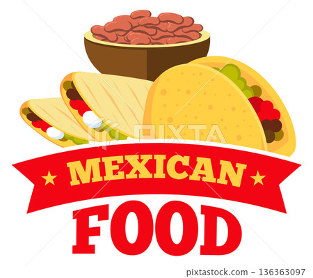 Mexican restaurant label. Fast food cartoon logo Mexican restaurant label. Fast food cartoon logo 136363097