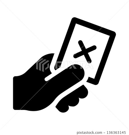 圖示代表無效或無法使用的車票。一隻手拿著一張有 X 標記的卡片。 136363145