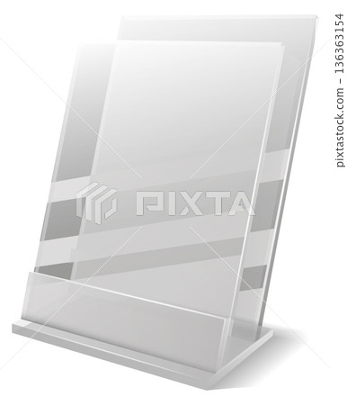 Plastic transparent table stand. Realistic blank mockup 136363154