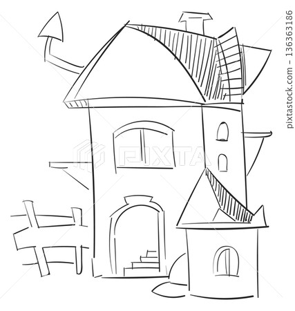 Cute townhouse doodle. Hand drawn building sketch 136363186
