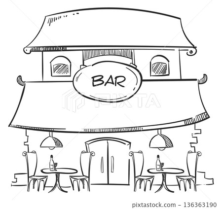 Bar sketch. Hand drawn building. Urban doodle Bar sketch. Hand drawn building. Urban doodle 136363190