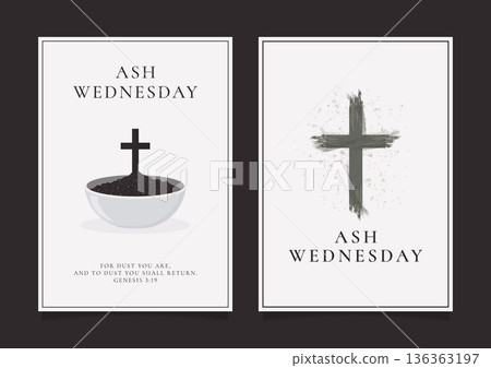 Ash Wednesday christian lent minimalist flyer set vector illustration. 136363197