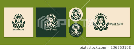 Eco friendly woman logo design set for organic beauty brand vector illustration. 136363198