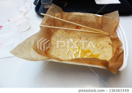 an empty plate and chopsticks. Delicious healthy food an empty plate and chopsticks. Delicious healthy food 136363349