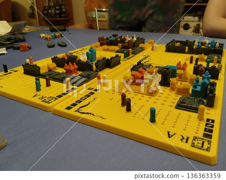 Mozyr, Belarus, April 10 2024: Era Medieval Age. roll-and-build board game for building 136363359