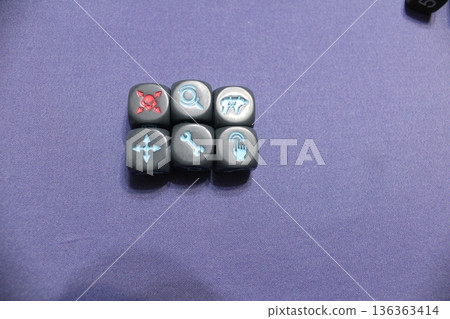 dice dice for the board game Project Elite. Cubes with different values 136363414