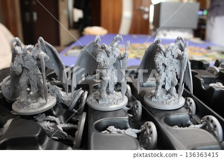 Mozyr, Belarus, April 10 2024: Grey Figure of the Board Game Black Rose Wars Close-Up 136363415