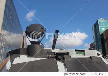 Close-up of the hatch and muzzle of the tank. Army Close-up of the hatch and muzzle of the tank. Army 136363425