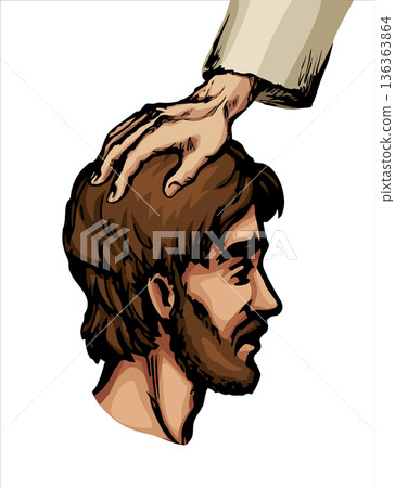 Prayer of blessing and laying on of hands. Vector drawing 136363864