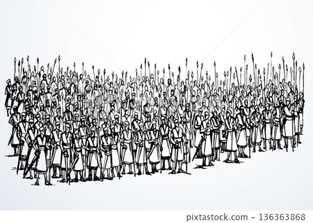 Vector drawing. Troops on the battlefield Vector drawing. Troops on the battlefield 136363868
