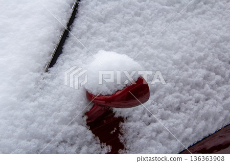 Classic vintage car covered with snow. Classic vintage car covered with snow. 136363908