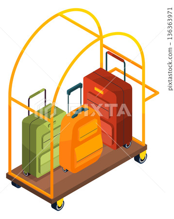 Luggage cart isometric icon. Suitcases and travel bags 136363971