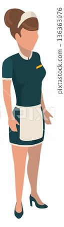 Maid character. Isometric woman in cleaning service uniform 136363976