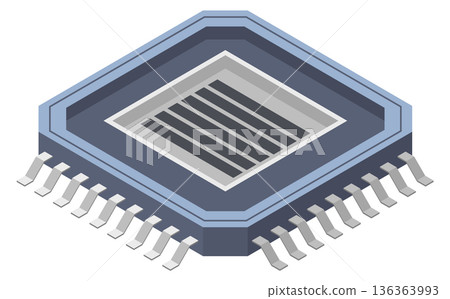 Microprocessor cartoon icon. Device hardware isometric element 136363993