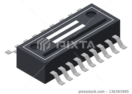 Electronic component icon. Isometric semiconductor cartoon symbol Electronic component icon. Isometric semiconductor cartoon symbol 136363995