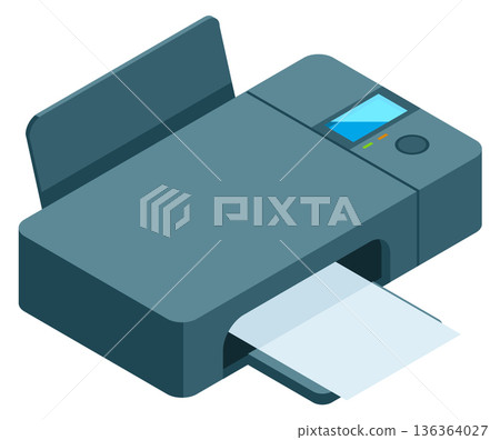 Printer icon. Isometric office electronic device cartoon 136364027