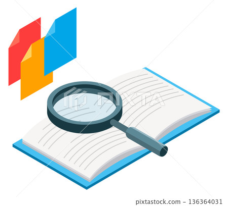 Reading and learning isometric icon. Knowledge color symbol Reading and learning isometric icon. Knowledge color symbol 136364031