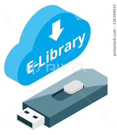 E-library storage icon. Isometric usb flash drive E-library storage icon. Isometric usb flash drive 136364033